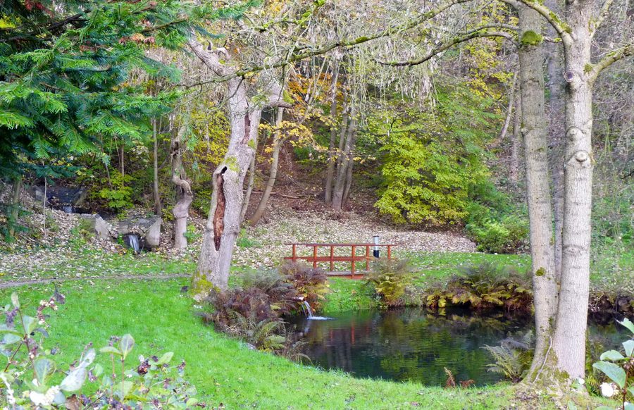 Park mit Teich am Seniorenheim im Bermbachtal in Ruhla am Rennsteig