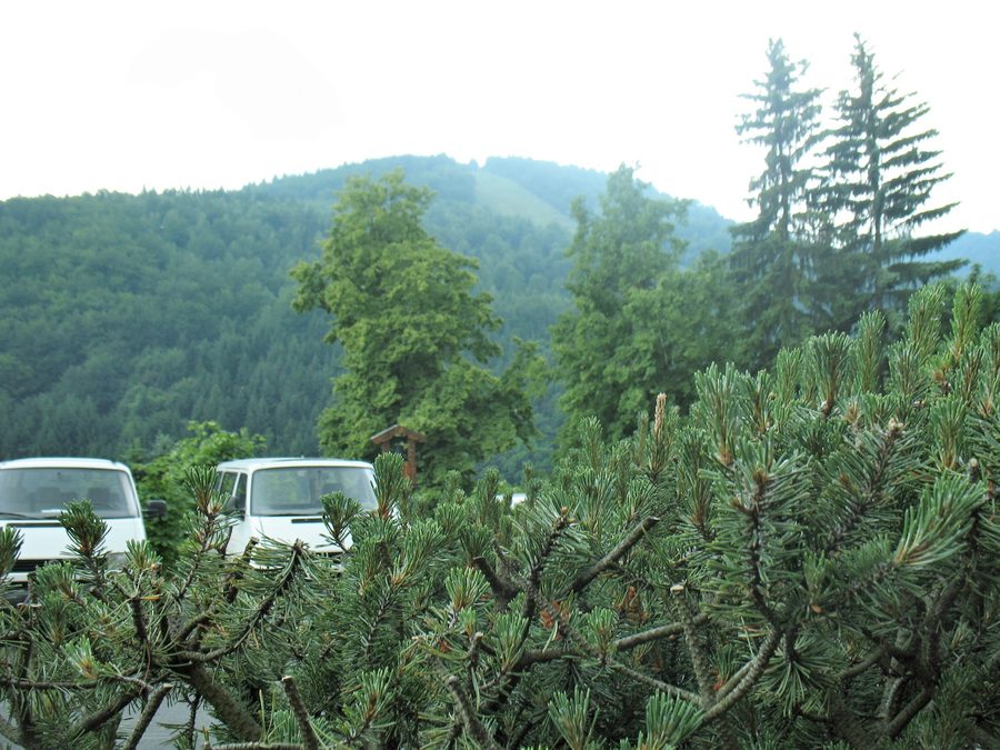 Östlicher Hang des Bouřňák mit Skipiste, gesehen von Mikulov
