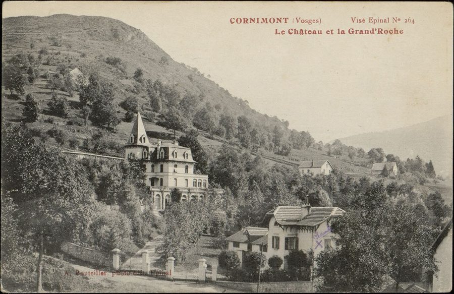Historische Ansicht von Cornimont mit Le Château und Grand'Roche in den Vogesen